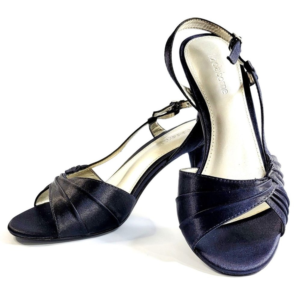 Liz Claiborne Massey Navy Blue Satin Shoes Kitten Heels Size 6.5 M